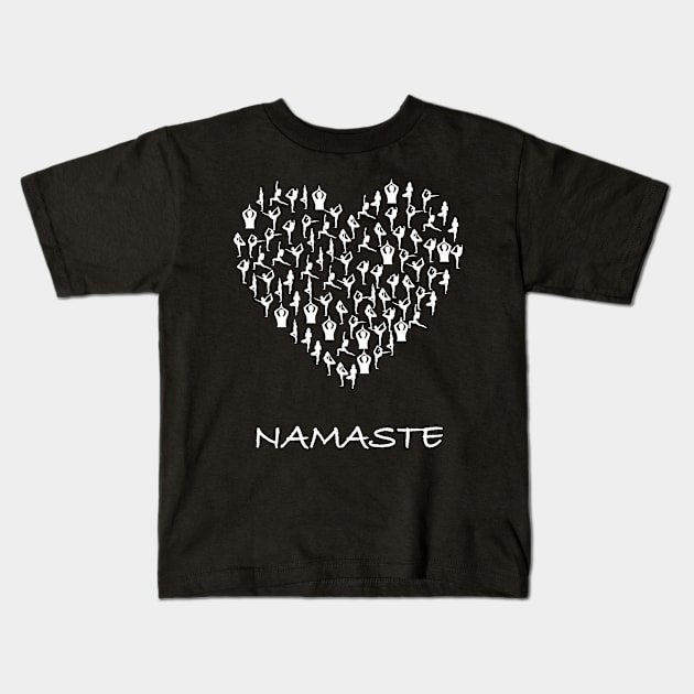 Namaste Yoga Heart With Tiny Yoga Poses Meditation Shirt Kids T-Shirt by jutulen